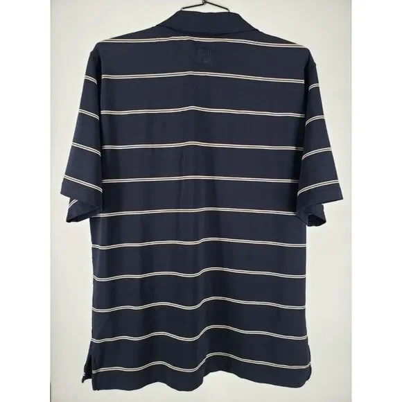 FootJoy FJ Shirt Polo Casual Mens M Medium Golf Polo Navy Blue w/ Striped - Picture 3 of 7